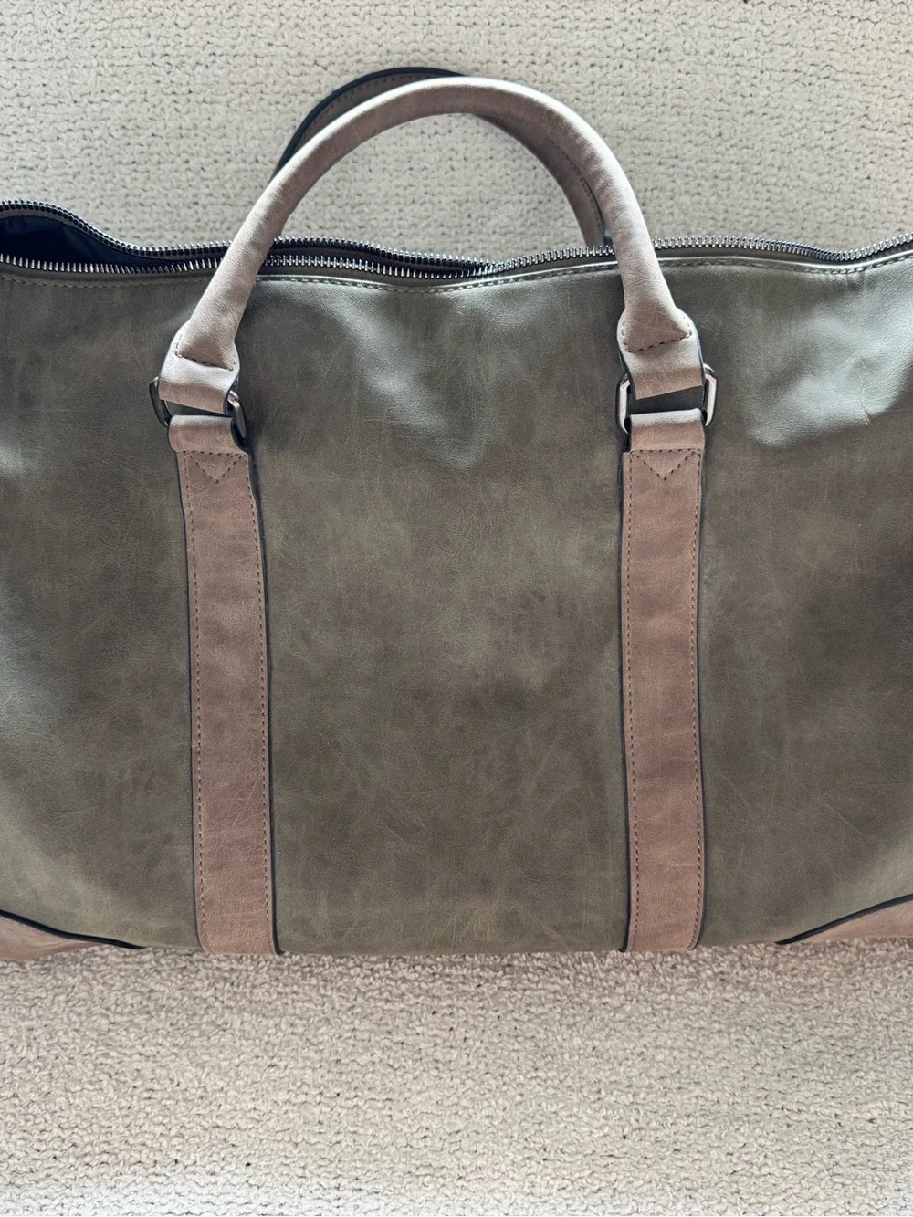 JACKSON Olive Canvas Duffel with Brown Leather Trim